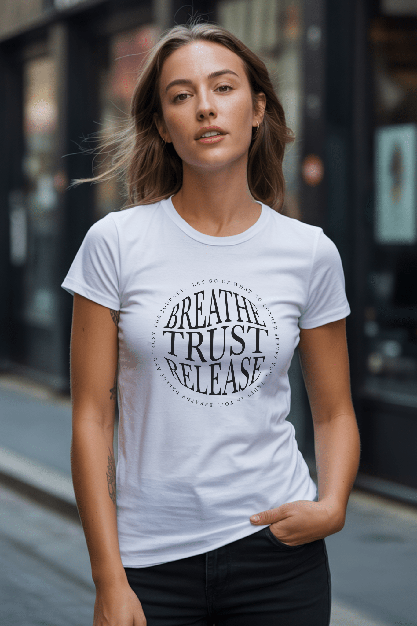 Breathe. Trust. Release. | Premium T-Shirt, Bio - Baumwolle – SoulAndPixel Streetwear & Accessoires