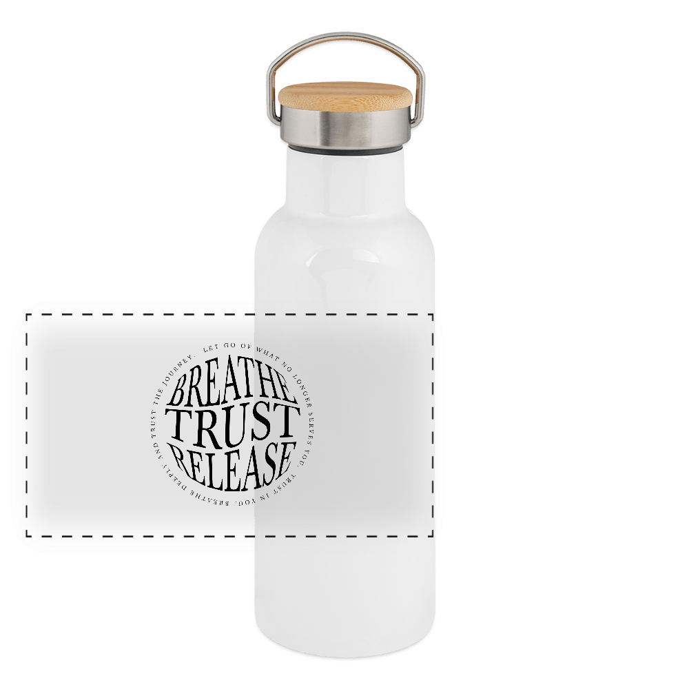 Breathe. Trust. Release. | Thermosflasche Edelstahl mit Bambusdeckel, 500/750 ml – SoulAndPixel Streetwear & Accessoires